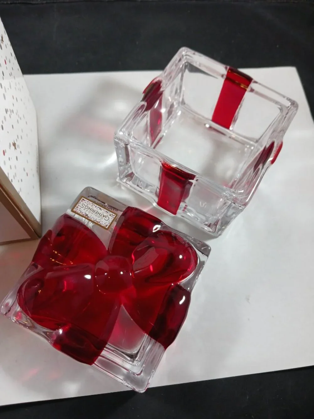 Godinger Gatherings Shannon Crystal Clear Red Bow Gift Box Jewelry Trinket Candy